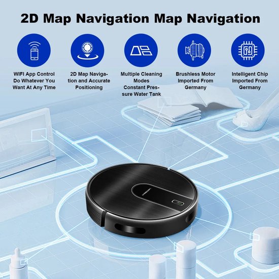 Robotstofzuiger – Dweilrobot – Stofzuigerrobot – Schoonmaakrobot – Automatische Stofzuiger – 5200mAh Batterij – WiFi App Bediening