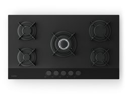 Klarstein Velaire gasfornuis, 90 cm, 5-pits glazen kookplaat, 10400 W, geschikt voor LPG en aardgas, elektrische ontsteking, vlambeveiliging, keukenaccessoire