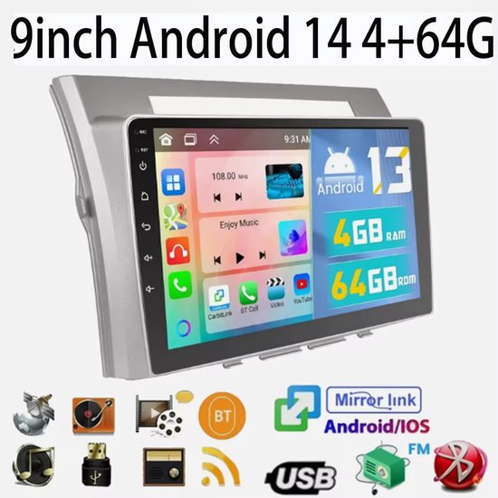Autoradio-9-inch autoradio met CarPlay en GPS-navigatie, compatibel met Verso 2003-2009, Android 14.