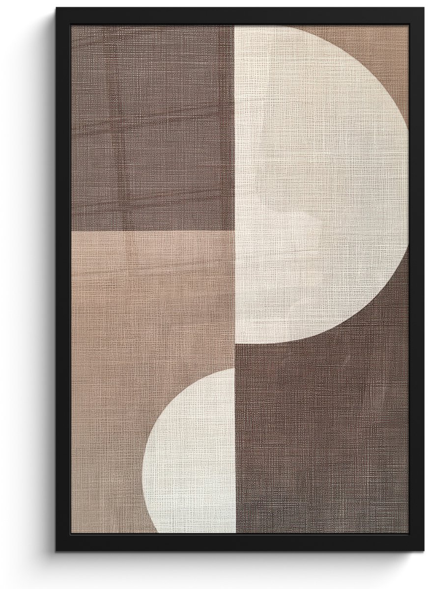FrameYourWall Poster in lijst - Fotolijst 40x60 cm - Posters - Raster - Halve cirkels - Contrast - Posterlijst zwart - Decoratie - Wanddecoratie woonkamer - Muurdecoratie slaapkamer cirkels - Vlakken