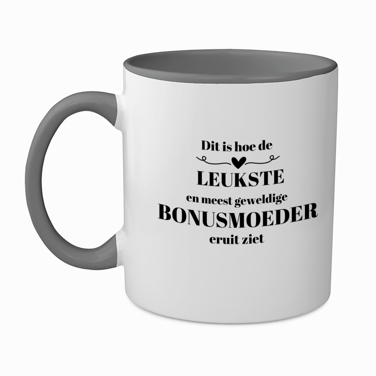 Hacebo® - dit is hoe de leukste en meest geweldige bonusmoeder eruit ziet koffiebeker grijs - meest leukste bonusmoeder - thee mok - koffie beker - Moeder cadeautjes - moederdag - verjaardag - geschenk - kado - koffiemok - 350 ML inhoud