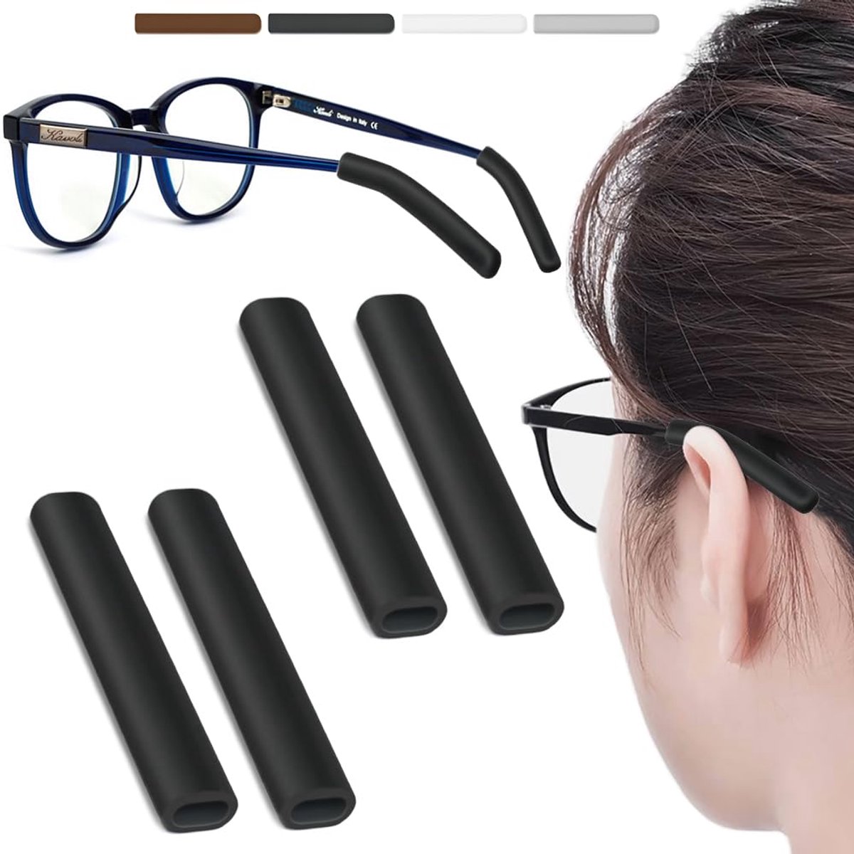 2 paar siliconen oorkussentjes voor brillen, antislip oorclips voor brillen, antislip oorclips voor brillen, oorkussentjes voor brillen verlichten pijn, tempelbeschermers antislip oorkussentjes (zwart)