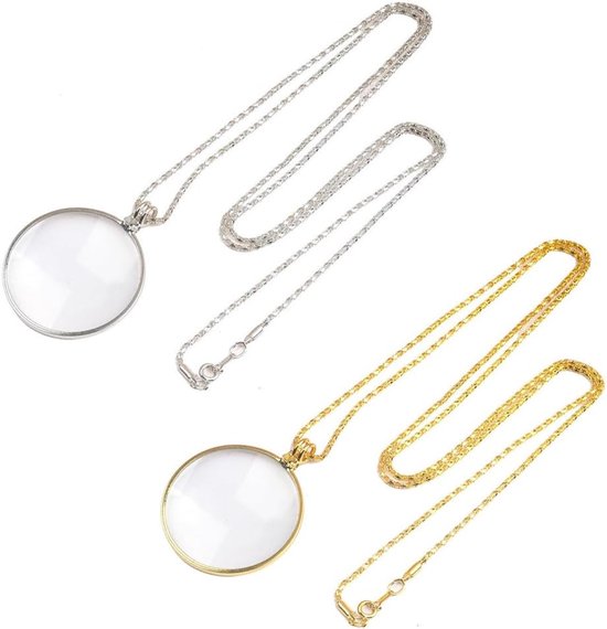 Foto: 2 pieces magnifier voor hanging 5 fold magnification met chain voor alloy pendant necklace monocular met magnifier in gold en silver