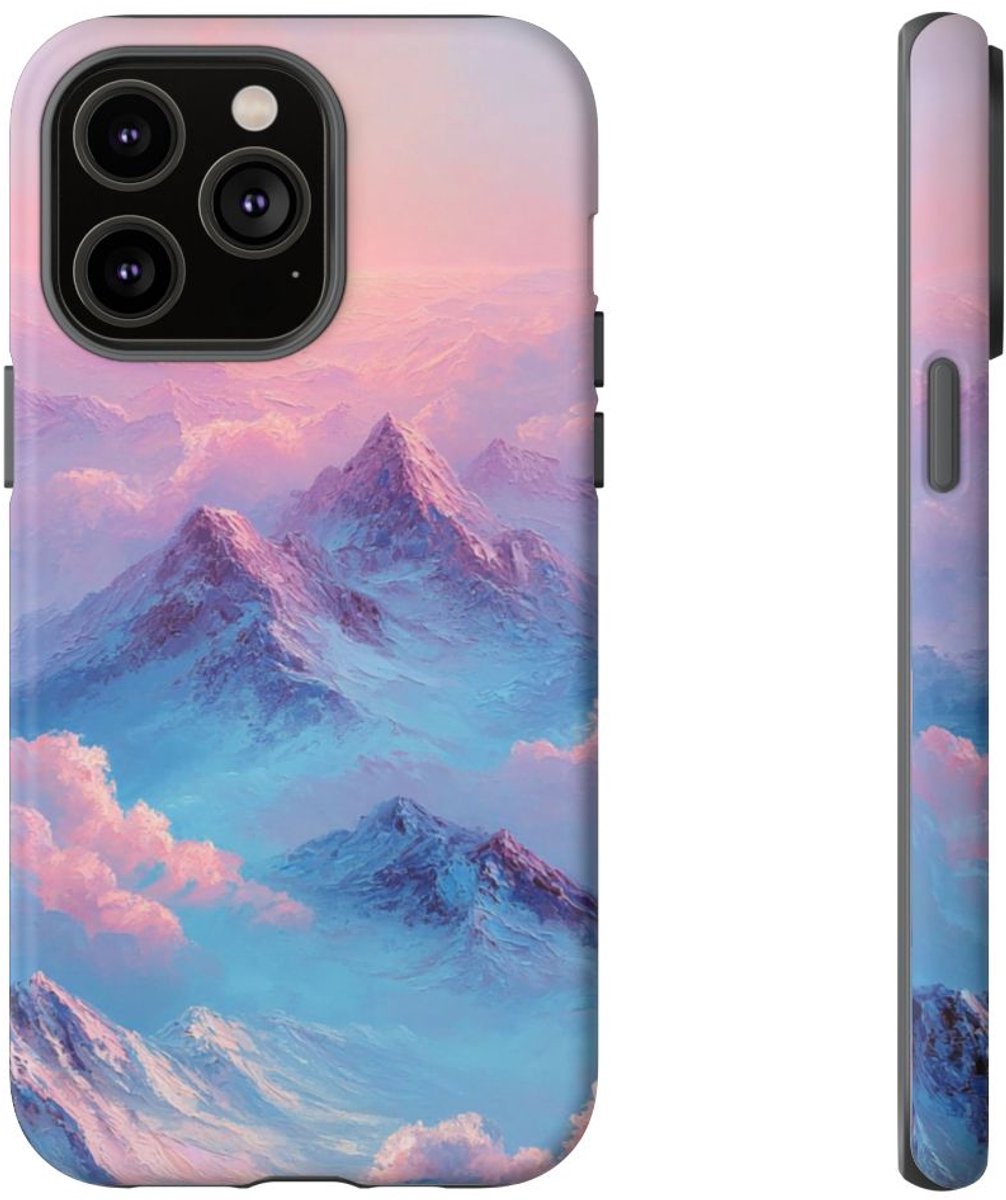 Dromerige Roze en Blauwe Bergen – Telefoonhoesje Geschikt voor iPhone 14 Pro Max