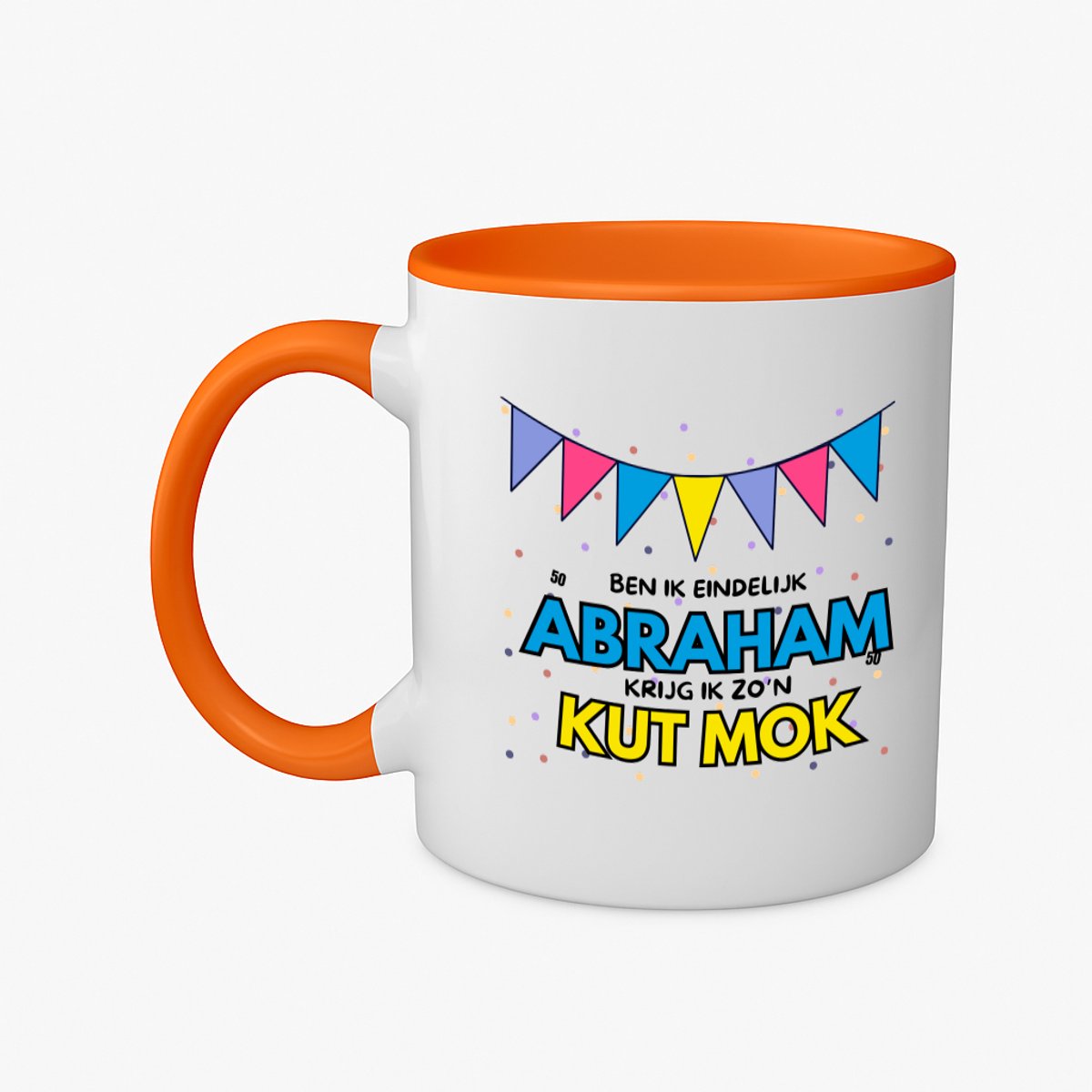 Hacebo® - Eindelijk abraham koffiebeker oranje - Hoera 50 jaar - 50 geworden - thee mok - koffie beker - verjaardagscadeau - kado - koffiemok - 350 ML inhoud