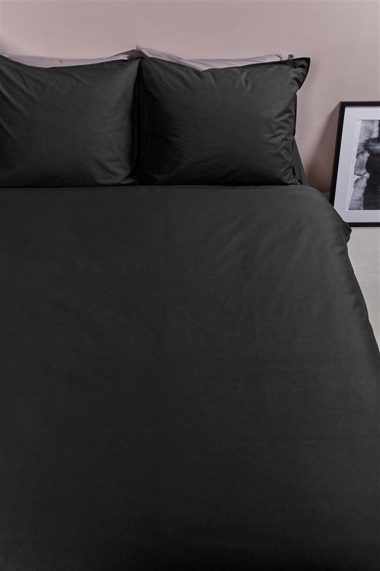Ambiante Cotton Uni dekbedovertrek - Effen - Lits-Jumeaux XL - 260x200/220 cm - Zwart van Ambiante — afbeelding 4