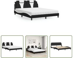vidaXL Bed Met Matras - Slaapcomfort - Bed Viana met matras kunstleer zwart en wit 160x200 cm - Boxspring - Tweepersoonsbed - King Size Bed