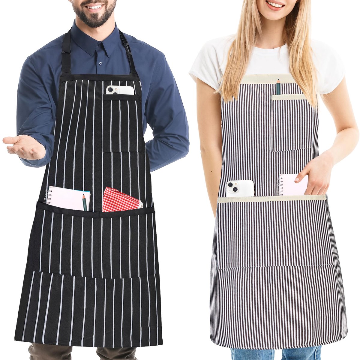 Ibenzoa® Verstelbare keukenschorten met strepen en zakken voor veelzijdig gebruik bij koken en meer