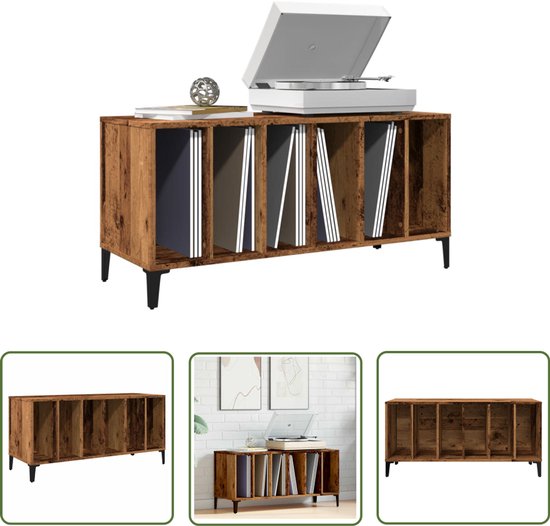 Meubles à disques vidaXL - Meuble à disques - 100 x 38 x 48 cm - Finition bois vieilli - Collection Vinyl - Partitions - Rack Audio