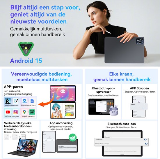 Tablette PC KINGRID Blackview W90 - 24 Go RAM - 256 Go - Double SIM 4G - WiFi 6 - 11 pouces - 8000 mAh - Android 15 - Octa Core - Netflix - Grijs