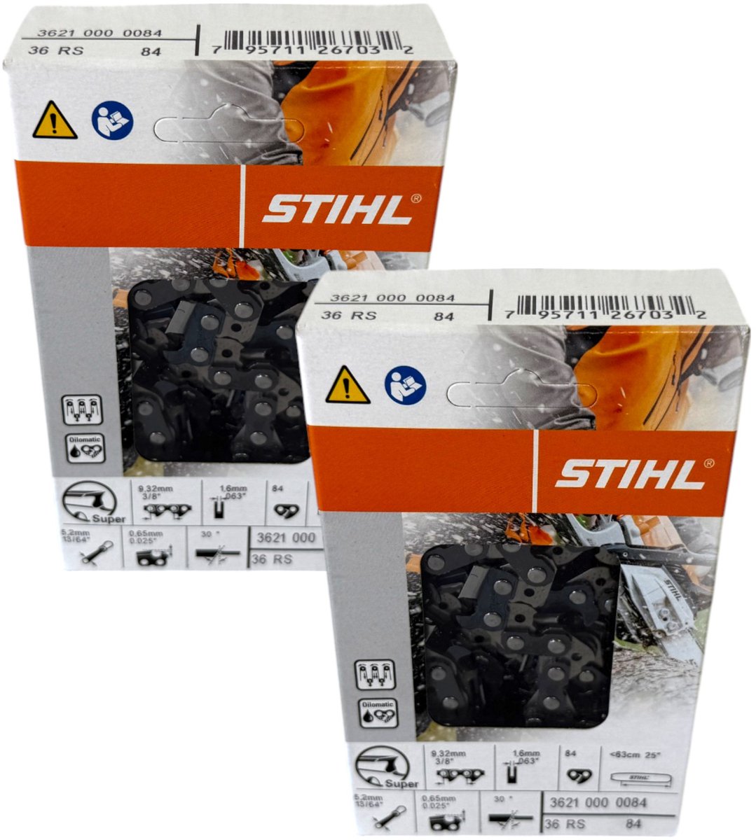 Stihl 2x 3/8" Rapid Super (RS) zaagketting 63 cm 3/8" 1.6 mm 2 stuks ( 2x 36210000084 )
