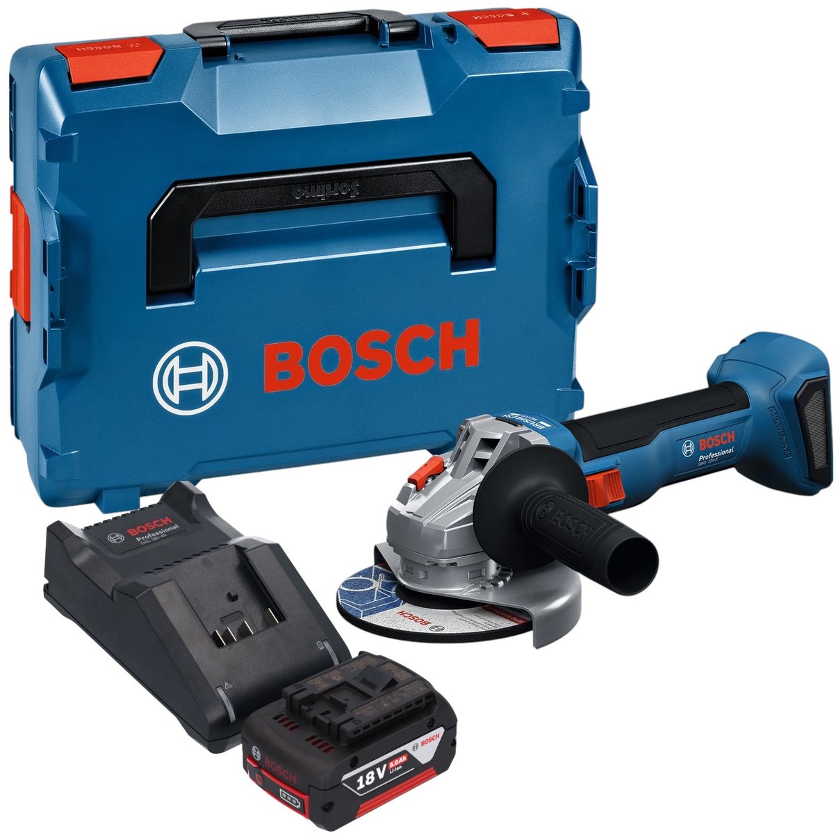 Bosch GWS 18V-8 Profi-hoekslijpmachine 18 V 125 mm borstelloos + 1x accu 5.0 Ah + lader + L-Boxx