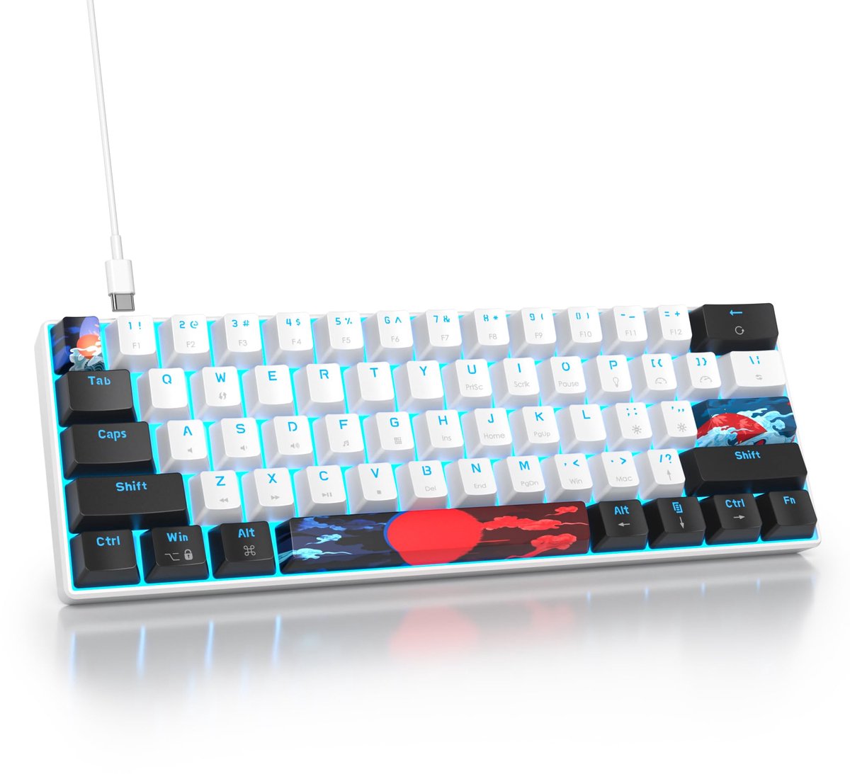 Ibenzoa® Compact mechanisch gamingtoetsenbord met rode schakelaars en led-achtergrondverlichting, 61 toetsen