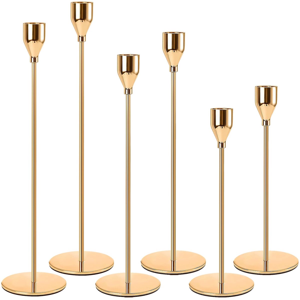 Ibenzoa® Gouden Metalen Kandelaars Set van 6 voor Feestelijke Decoratie