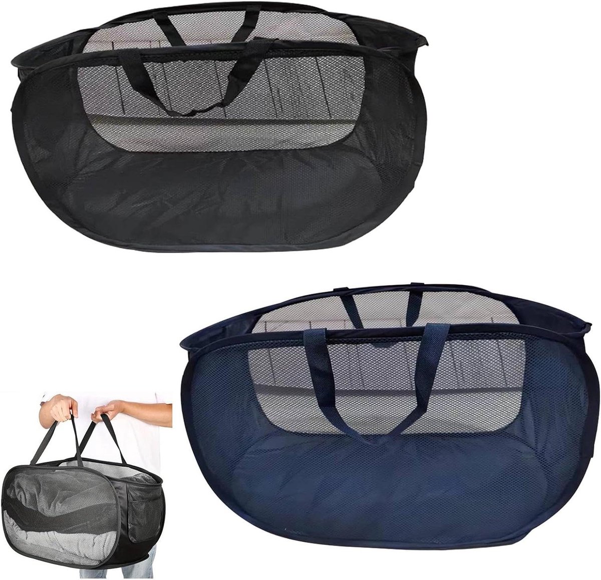 2 stuks opvouwbare wasmand met handvat - Grote wasmand - Opbergmand - Mesh opbergmand voor kinderkamer, kamperen en reizen