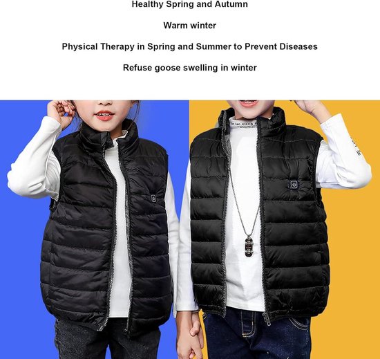 Verwarmd Vest Voor Kinderen, 3 Verstelbare Temperaturen Usb Elektrische Verwarmingszones Ritssluiting