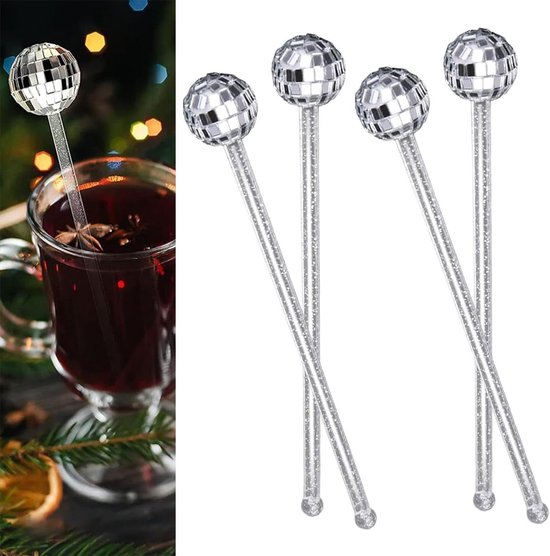 Foto: Allecto plus cocktailroerders set van 12 stuks voor drankjes discobal design swizzle sticks voor cocktails feestelijke accessoires voor bar en caf 