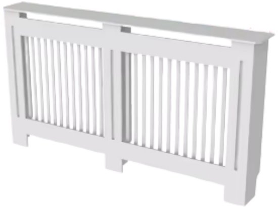 Witte radiatorombouw met verticale lamellen, geïsoleerd.