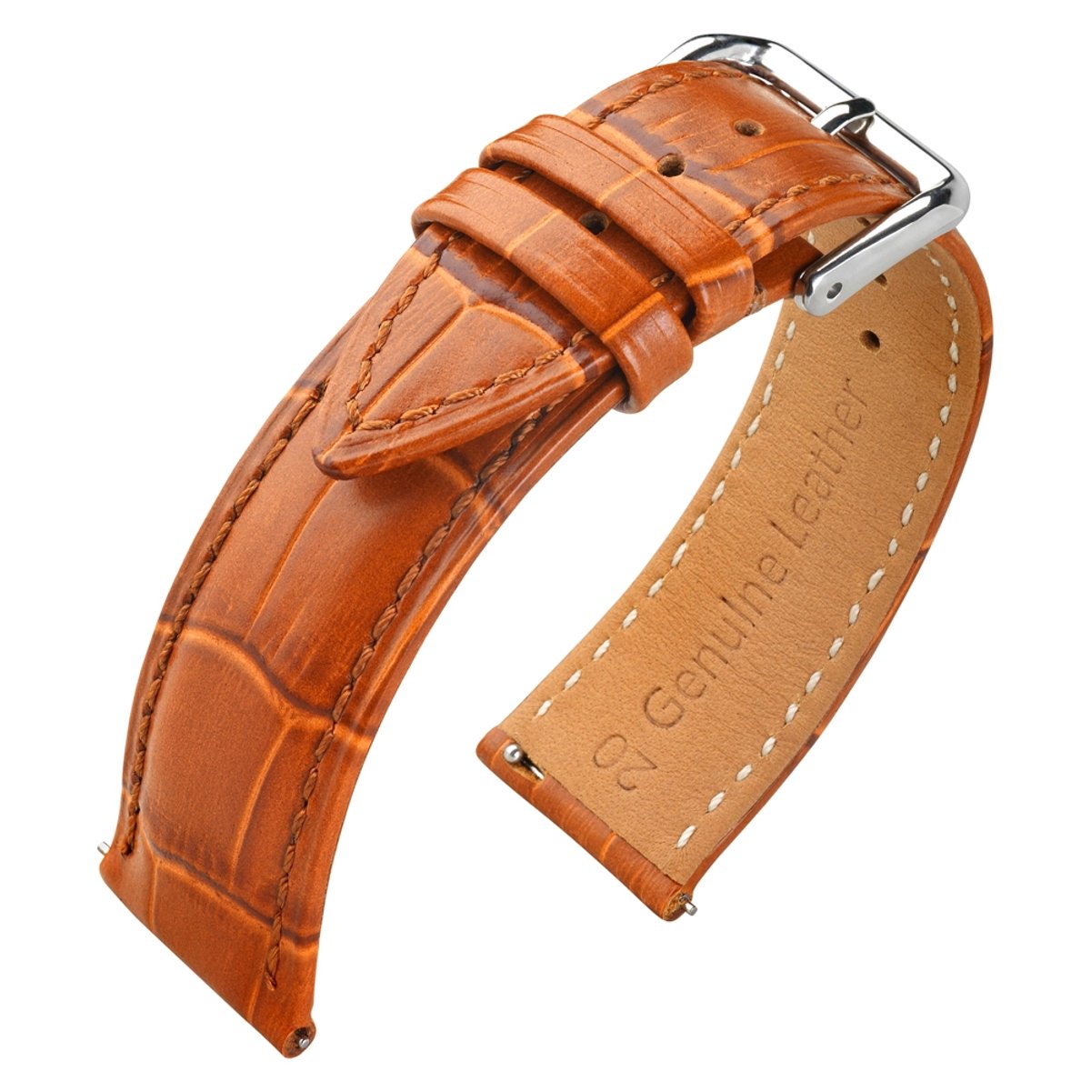Kalfslederen Horlogebandje Alligator Cognac 22mm