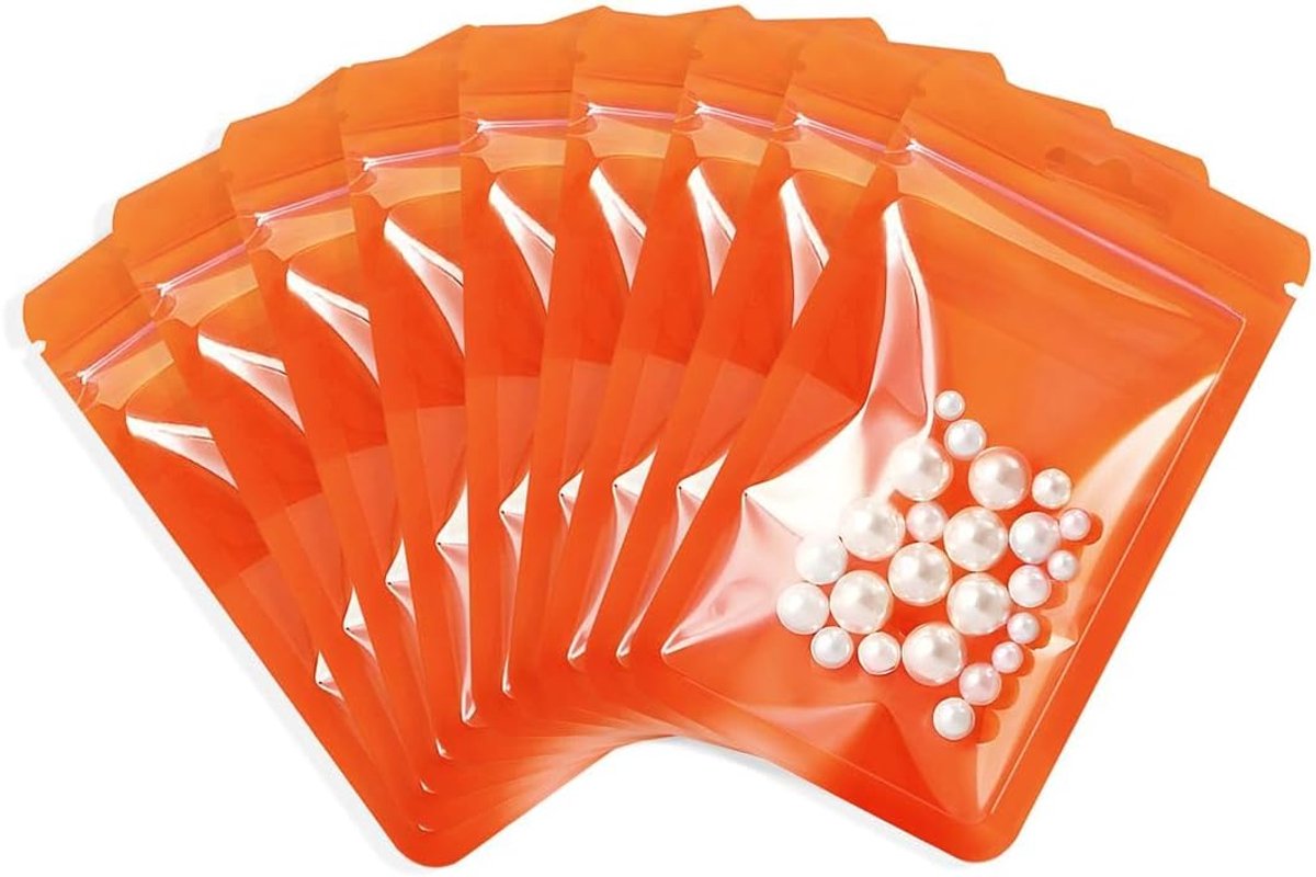 50 stuks Hersluitbare Plastic Zakjes, Warmte Afsluitbare Mylar Zakken met Ritssluiting, Luchtdichte Zak voor het Verpakken en Bewaren van Voedsel (Oranje, 10,5 x 15 cm)
