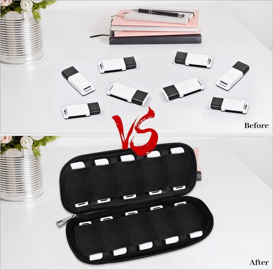 COYUN 1 stuks opbergtas, opbergvakken voor USB-sticks, organizer voor elektronische accessoires, kleine opbergstick, organizer, zwarte opbergdoos, case voor 6 stuks USB-opslagsystemen