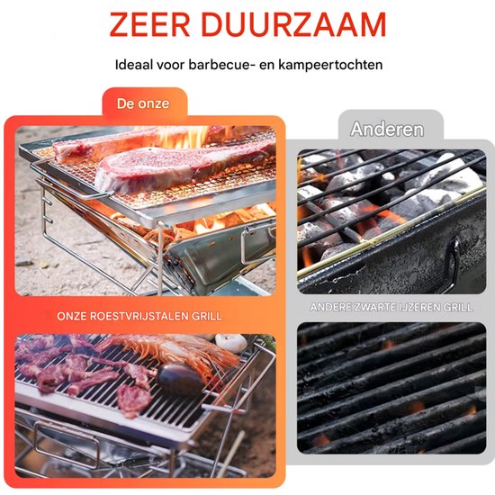 Barbecue pliable - Pour le Camping et la cuisine en plein air - Camping - Barbecue à foyer - Cuisson au bois et portable avec sac de transport - Acier inoxydable