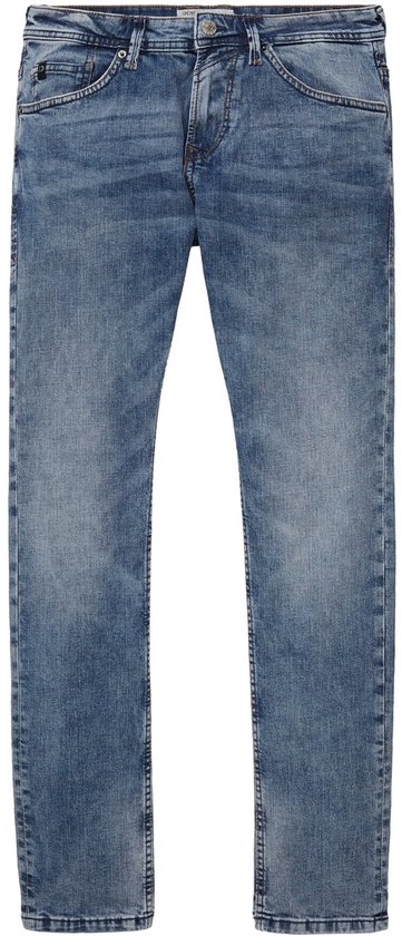 Blauwe jeans, van voren gezien.