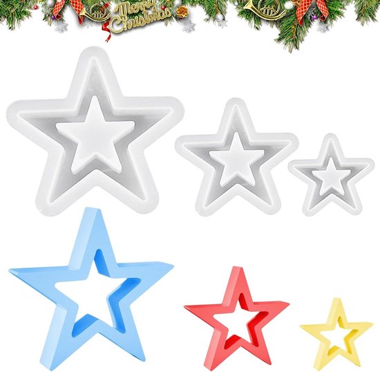 Allecto Plus - Kerstster Siliconen Vormen Set 3 stuks - Gietvormen Kerstmis Ster - Doe-het-zelf Kerstmis Handwerk - Kaarshouder voor Kerstdecoratie - Met zoekwoorden: kerstdecoratie, doe-het-zelf