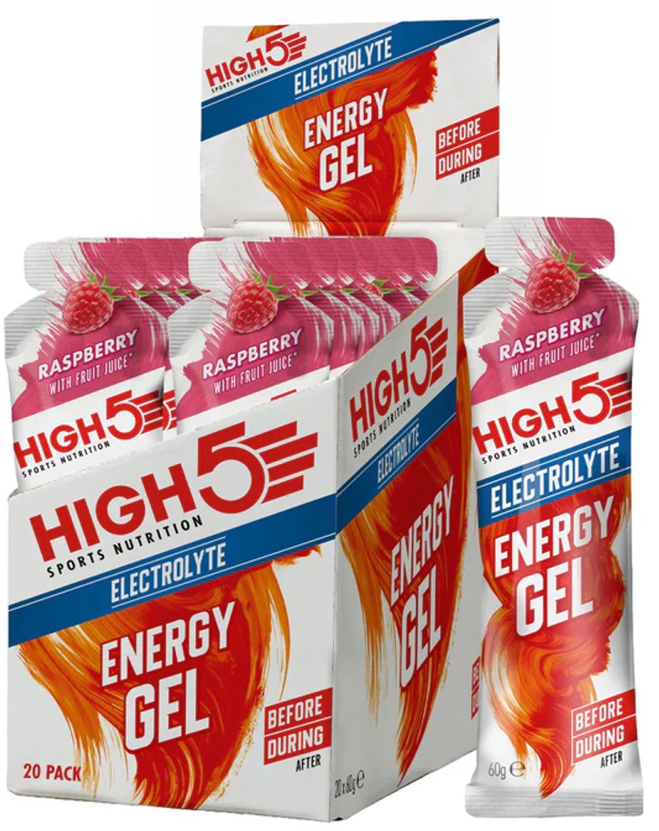 HIGH5 Energy Gel Electrolyte Framboos - 20 x 60 gram - 23 g koolhydraten en elektrolyten per gel - Energiegel voor warme dagen en lange duurinspanning - HIGH5