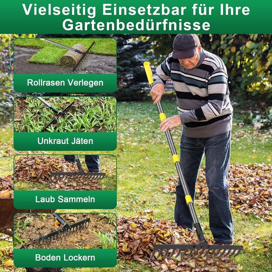 Rake with 16 Steel Teeth for Hit Leaves Grass Weeds Metal Yard Straw ...