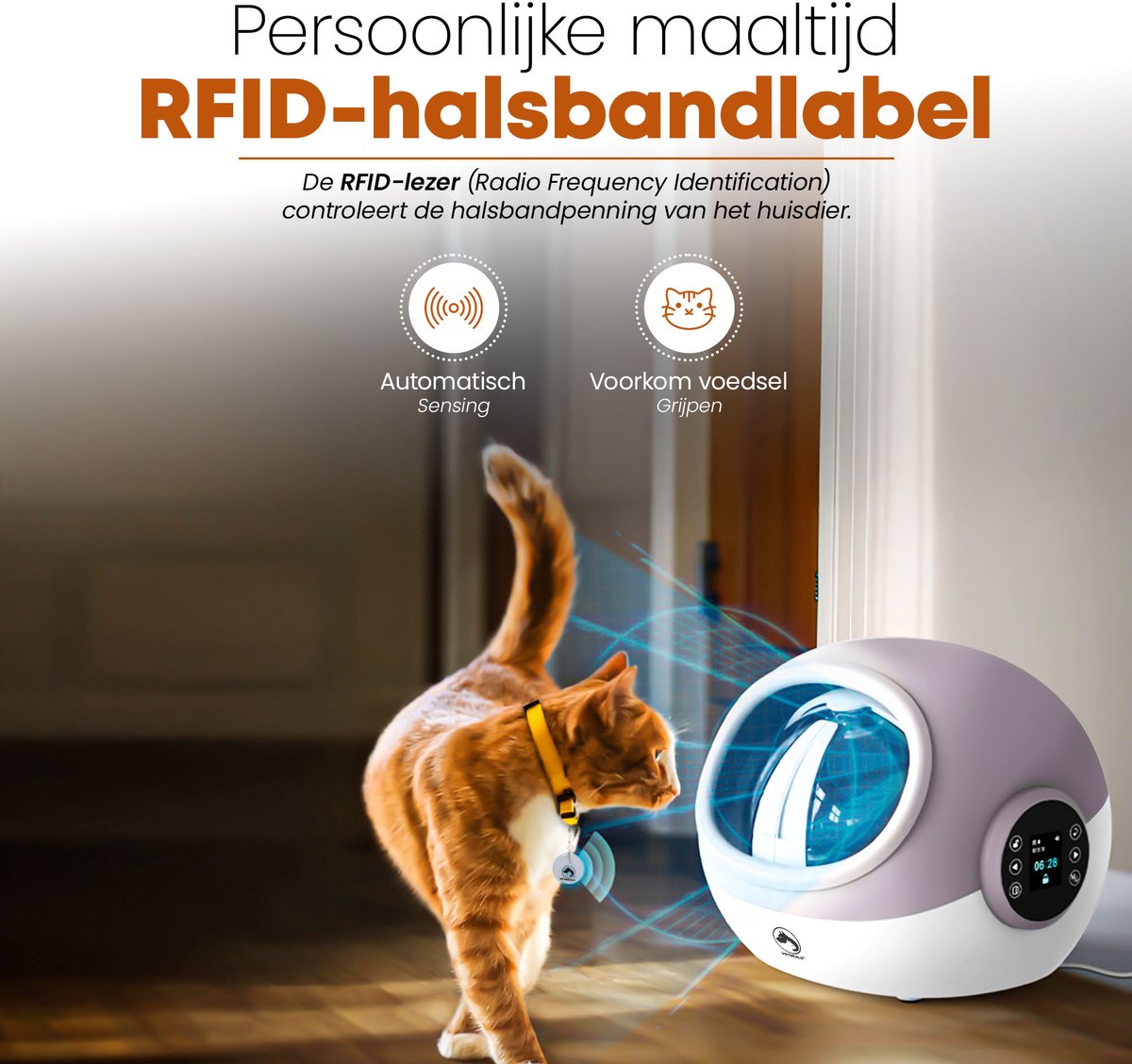 Afbeelding 3 van PetMeals® - Chip Voerdispenser - RFID - Automatische Voerbak Kat - Voerautomaat met Chip voor Halsband - Voerbak - Feed