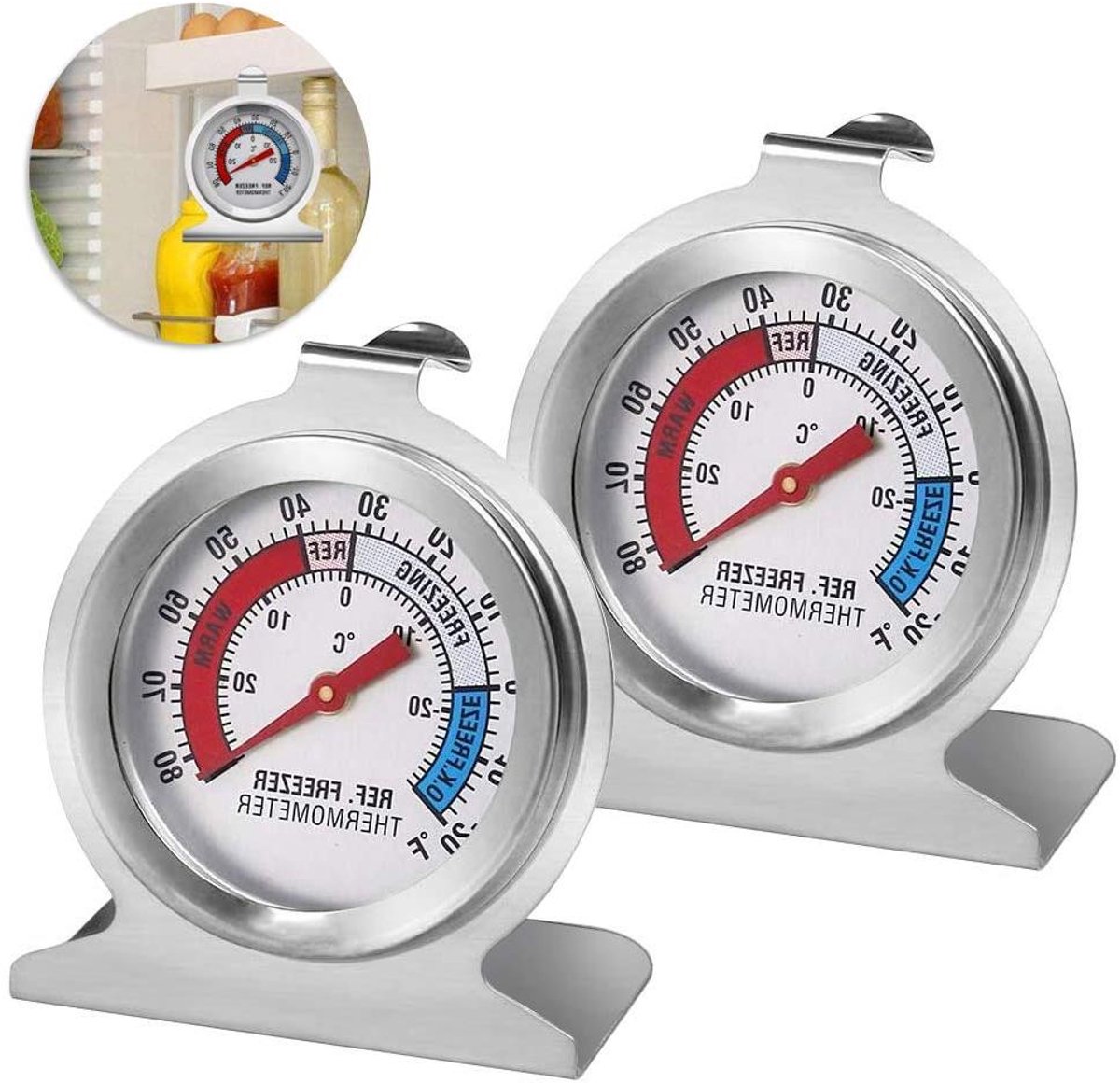 Allecto Plus - Thermometers voor vriezer en koelkast met ronde temperatuurmeter