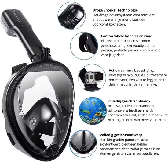 Snorkelmasker - Duik Masker - Snorkelen - Watersport - Duikbril met Snorkel - Duiken - One Size - Rheme