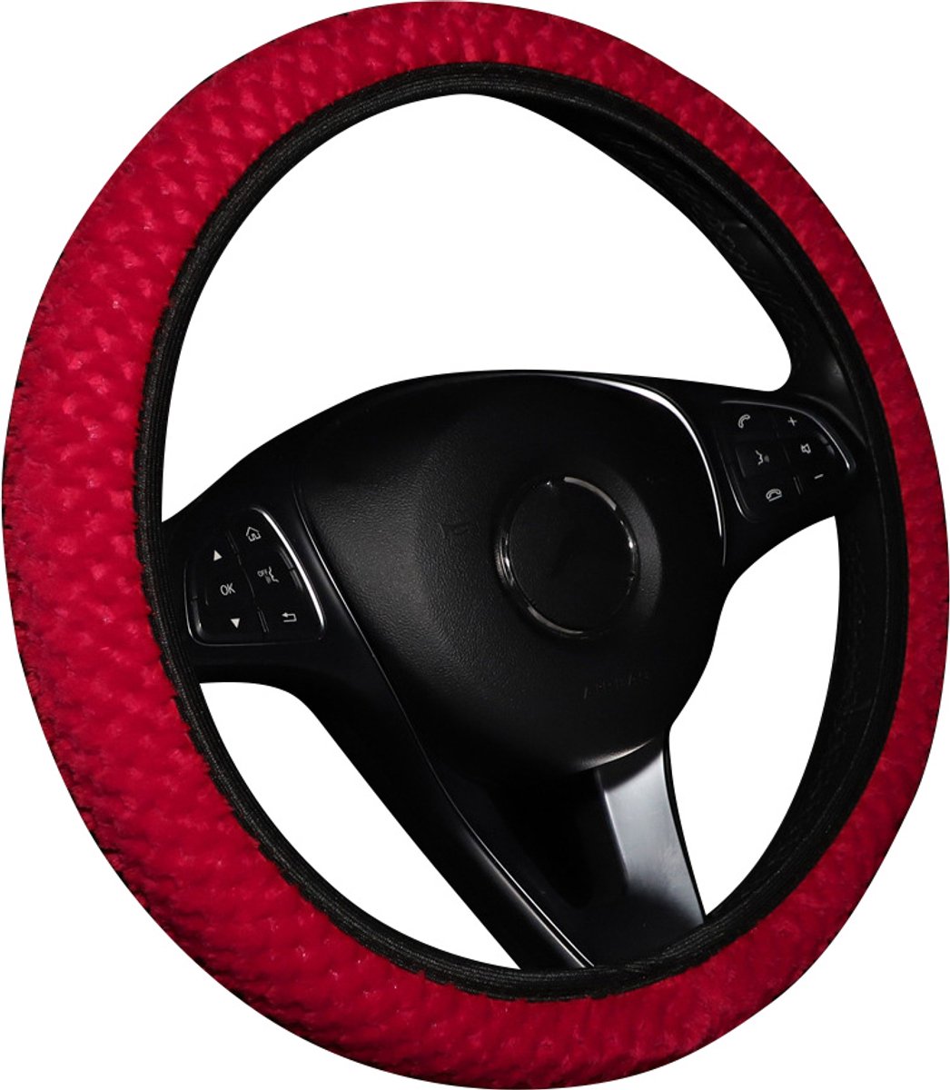 Zachte Stuurhoes Auto 37-38 cm - Rode Pluche Motief - Kasey Products