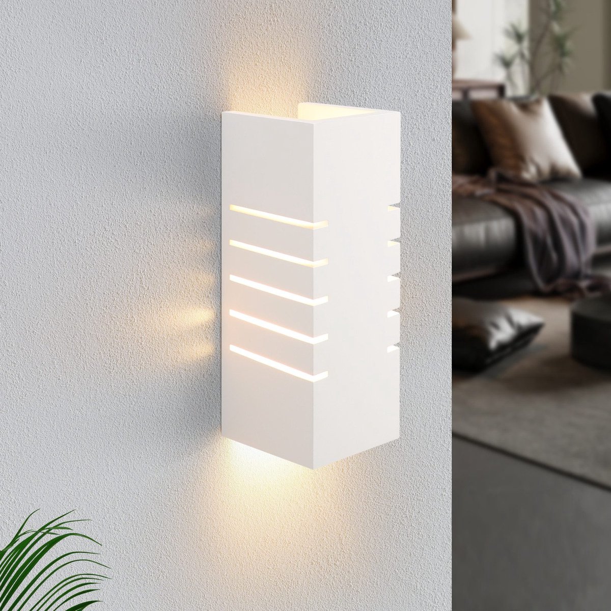 NETTLIFE Wandlamp E14 - Wit - rechthoekig - Up and Down Design - Binnen Wandverlichting - Modern Hallamp - Gipsen Lamp - voor Slaapkamer | Woonkamer | Kinderkamer - Zonder Lichtborn