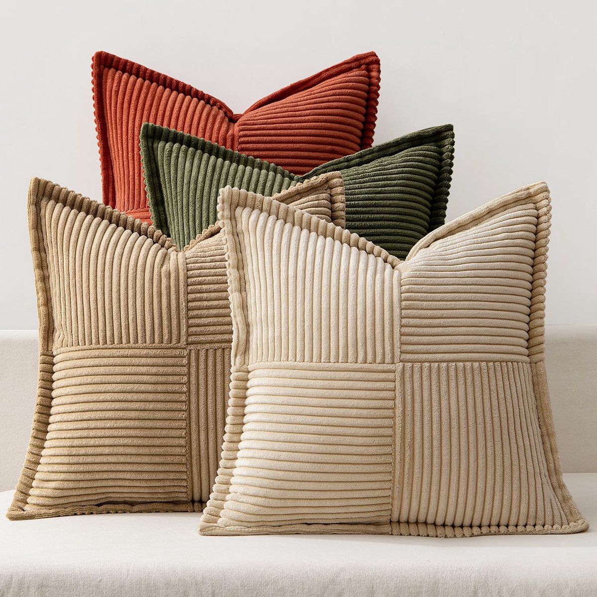 Ibenzoa Set van 4 Luxe Corduroy Kussenslopen voor Woonkamer en Slaapkamer, 40 x 40 cm, Bruin beige