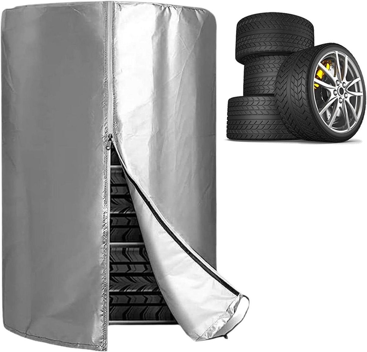 Allecto Plus - Stofdichte bandentas voor 4 banden, waterdicht, seizoensgebonden - Zilver Coating - 420D Oxford - 287 x 43 inch (73 x 110 cm) - Inclusief handige draagtas.