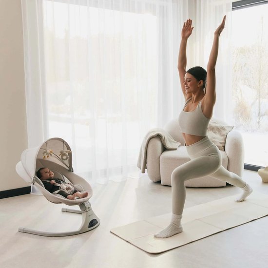 Kinderkraft TULSY - Elektrische wipstoel en ligstoeltje voor baby's - 5 schommelniveaus - Muziekfunctie - Inklapbare kap met klamboe - Lichtgewicht - Beige van Kinderkraft — afbeelding 3