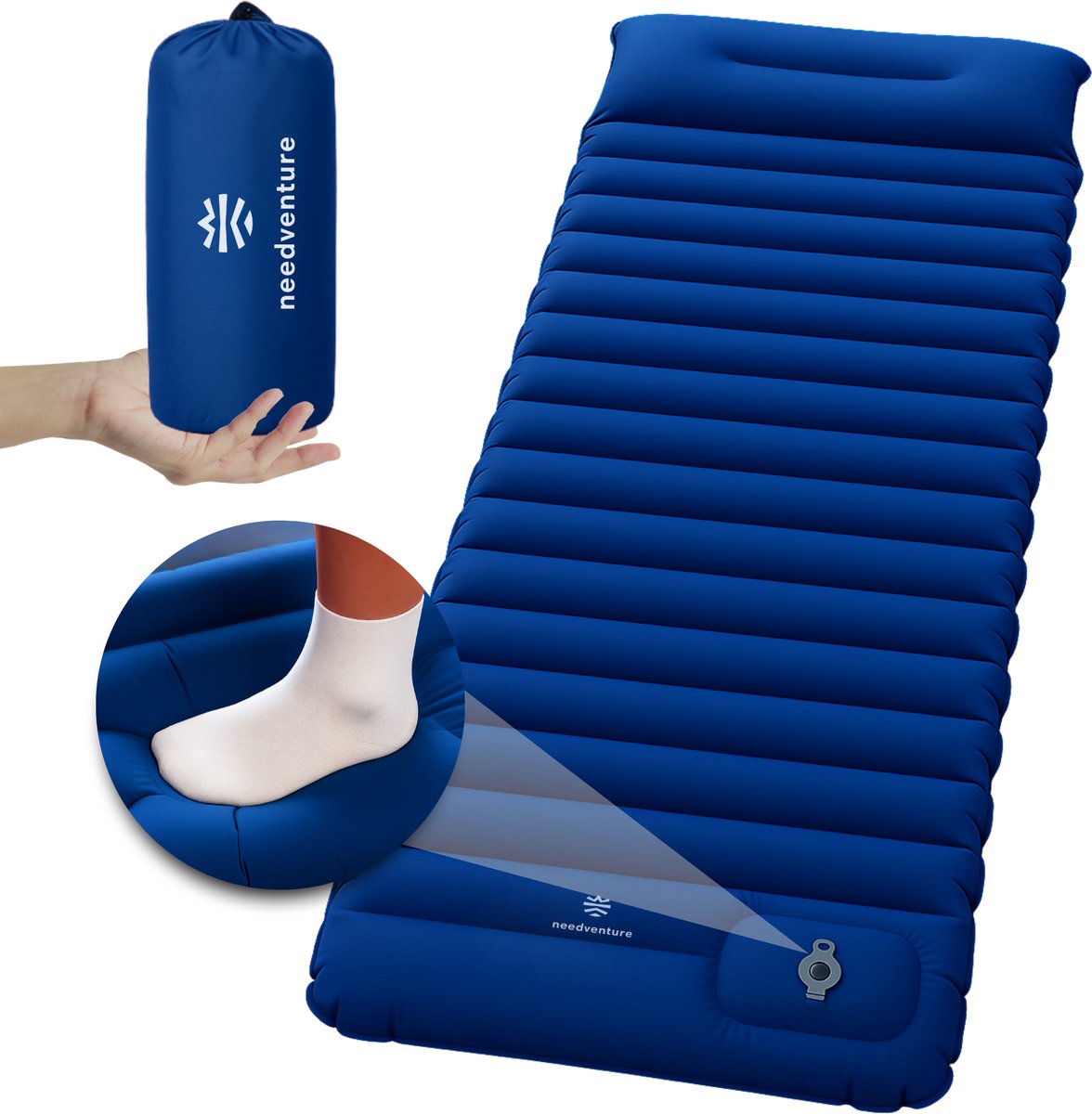 10CM Slaapmat Zelfopblazend - Lichtgewicht & Compact - Slaapmatje met Ingebouwde Voetpomp - Camping Matras - Camping Bedje - Opvouwbaar Logeer Matras - Luchtbed - Luchtmatras - 1 Persoons - Blauw