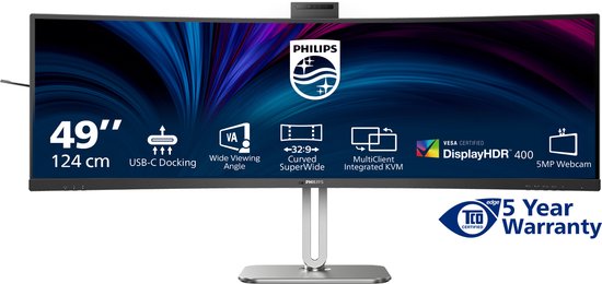 Philips 49B2U5900CH - Ultrawide QHD Curved Monitor - USB-C 100w - RJ45 - KVM switch - HDR400 - Webcam - 49 inch