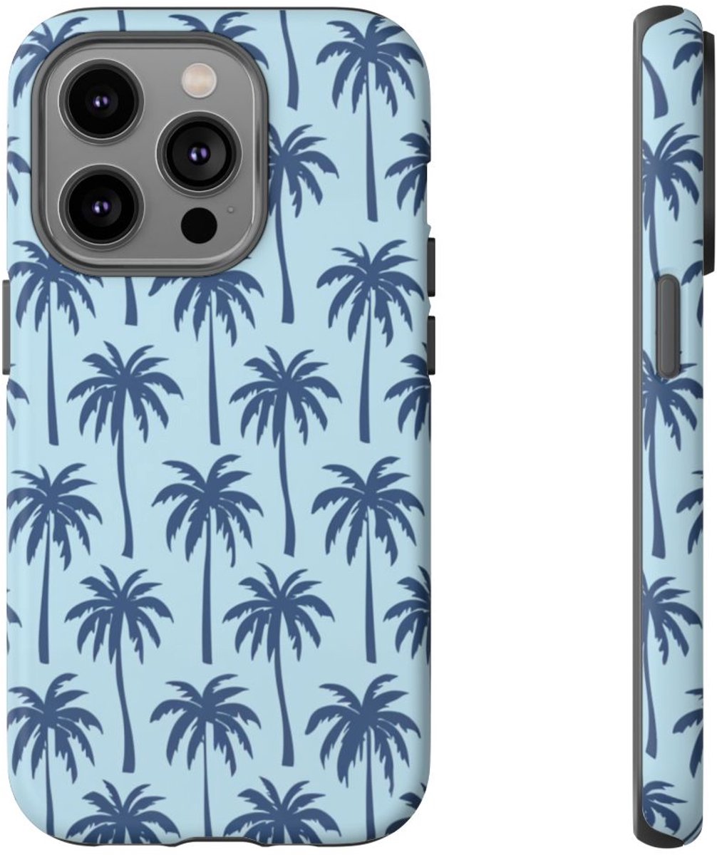 Blauw Palmbomenpatroon – Telefoonhoesje Geschikt voor iPhone 14 Pro