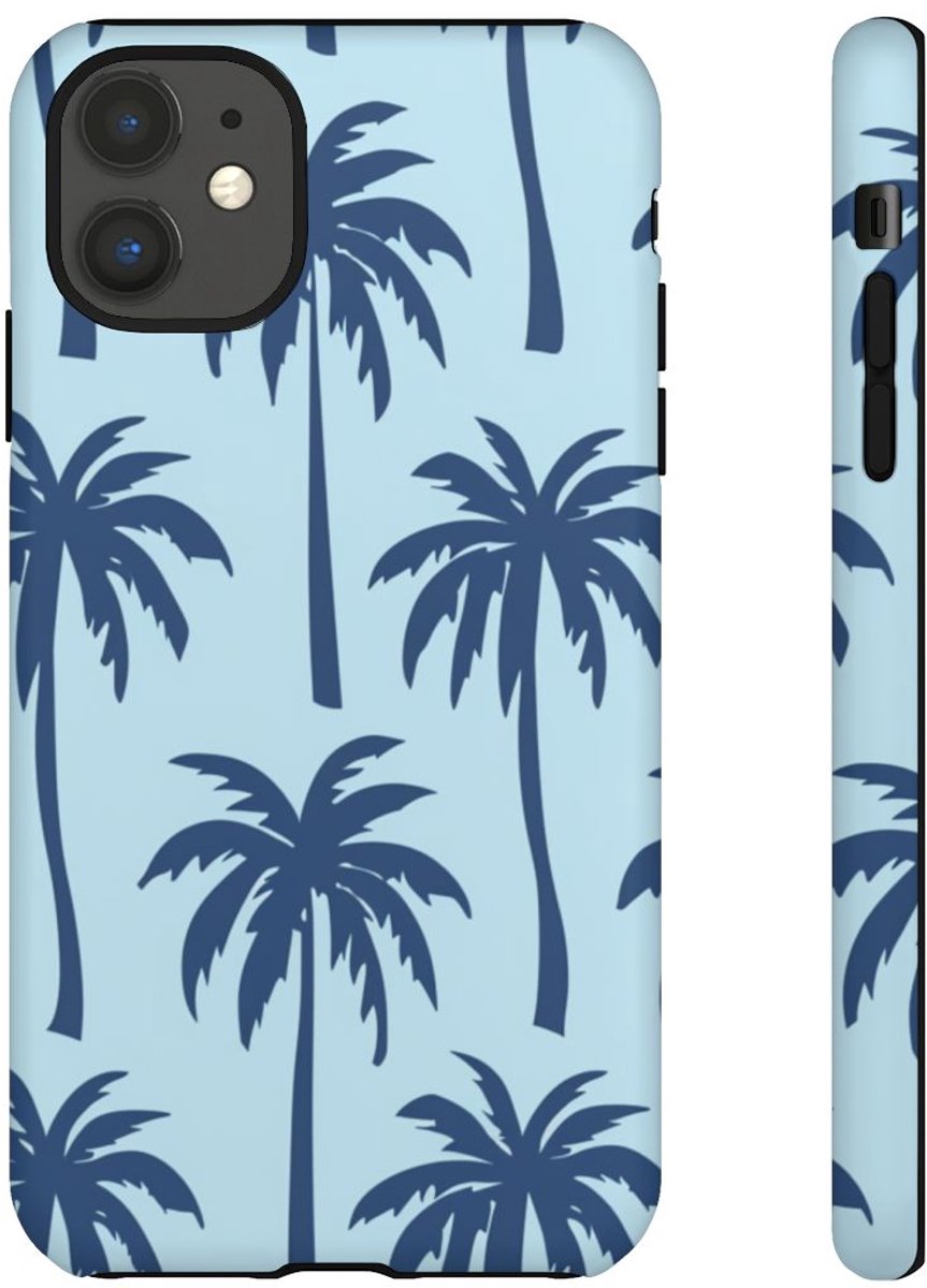 Blauw Palmbomenpatroon – Telefoonhoesje Geschikt voor iPhone 11