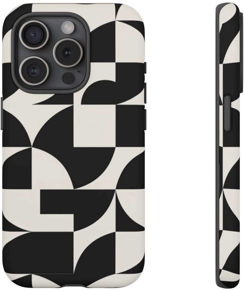 Zwart-Wit Geometrisch Abstract Patroon – Telefoonhoesje Geschikt voor iPhone 15 Pro