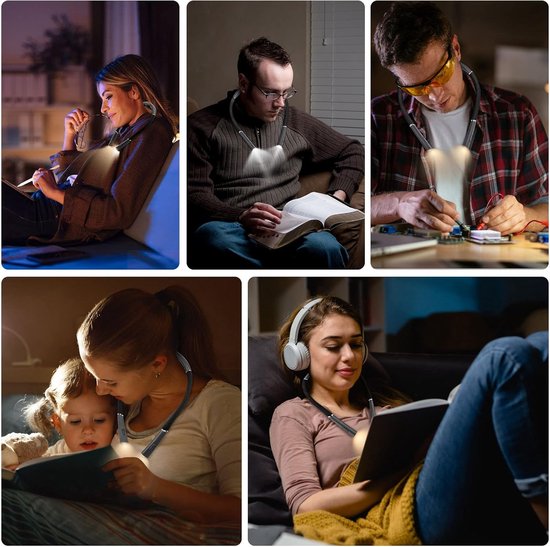 Leeslamp, nekleeslamp, leeslamp voor het slapengaan, oplaadbare leeslamp, 3 kleuren en 6 helderheidsniveaus (grijs) van Merkloos — afbeelding 4