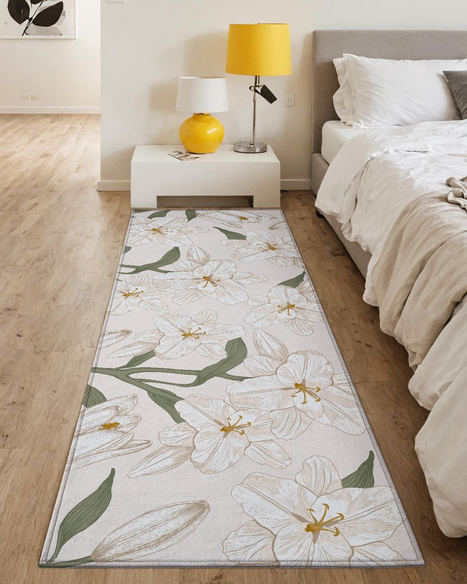 Ibenzoa® Wasbare en Slipvaste Bloemen Loper Tapijt voor Slaapkamer en Woonkamer, 60x180cm
