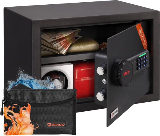 Veiligheids Kluis - Brandwerende Kluis - 35 x 25 x 35 cm - Veiligheidskluis - Elektronische Kluis - Kluis Met Cijferslot - Zwart - 2 Sleutels - Topkwaliteit
