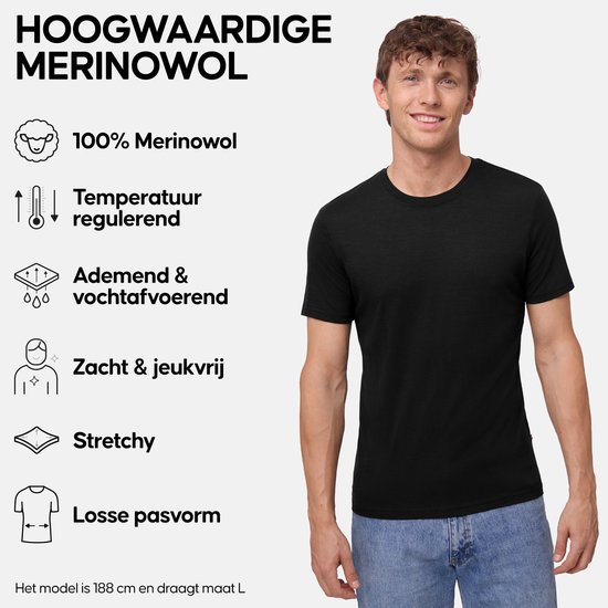 DANISH ENDURANCE 100% Merino Wol Thermo T-shirt - voor Heren - Zwart - 2 pack - Maat XL — afbeelding 4