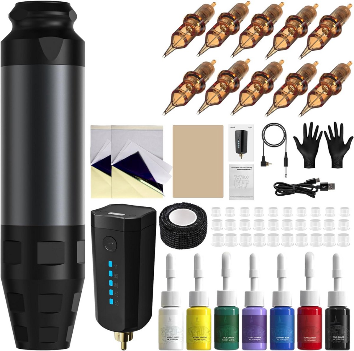 DailySupplies® Tattoo Machine met Accessoires - Tattoo kit Draadloos - Complete Set - Zwart