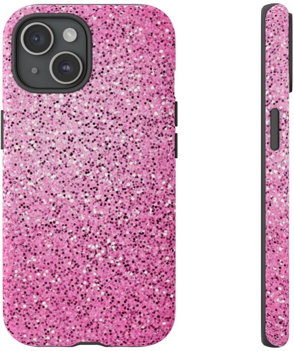 Roze Glitter Sprankelstructuur – Telefoonhoesje Geschikt voor iPhone 15