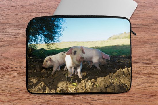 Laptophoes 13 inch - Varkens - Dieren - Landschap - Laptop sleeve - Binnenmaat 32x22,5 cm - Zwarte achterkant